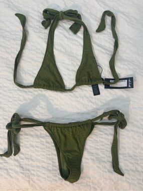 Olive Green Tie-String Bikini Set